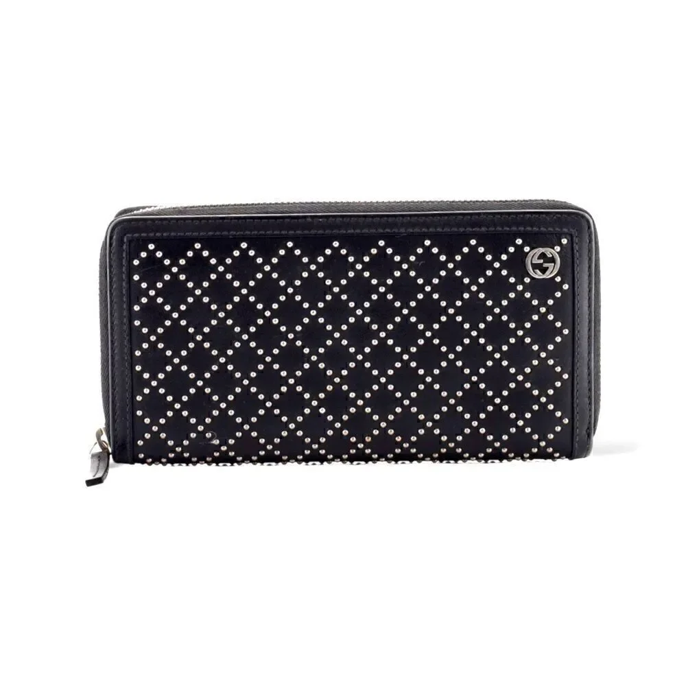 Gucci Interlocking G Zip Around Wallet Diamante Studded Leather Long